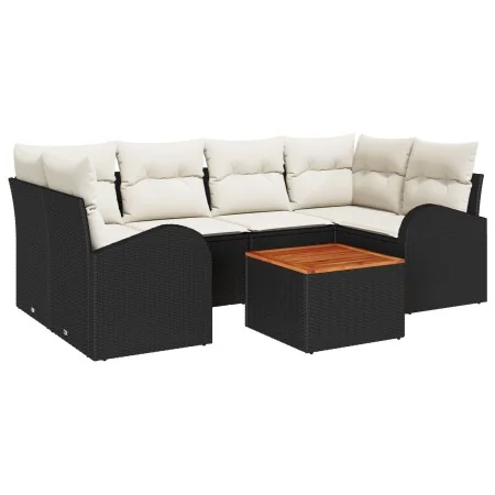 Conjunto de Sofás de Jardín de 7 Piezas con Cojines Negro de Poliratán Acacia de , Sofás de exterior - Ref: Foro24-3347530, P...