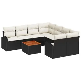 Conjunto de Sofá de Jardín de 9 Piezas con Cojines Negro Poly Rattan Acacia de , Sofás de exterior - Ref: Foro24-3347558, Pre...