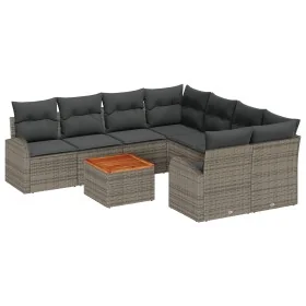 Juego de Sofás de Jardín de 9 Piezas con Cojines Gris Ratán Poliéster Acacia von , Outdoor-Sofas - Ref: Foro24-3347559, Preis...