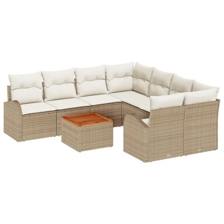 Juego de Sofá de Jardín de 9 Piezas con Cojines Beige de Ratán Poliéster Acacia | Foro24.es | Tu tienda online para hogar, jardín y más Foro24.es