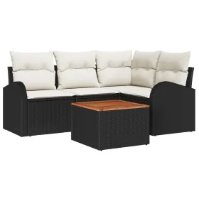 Juego de Sofá de Jardín de 5 Piezas con Cojines Negros de Ratán de Polietileno Acacia by , Outdoor sofas - Ref: Foro24-334757...