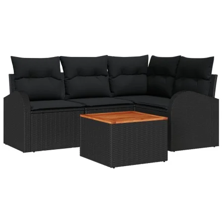 Conjunto de Sofá de Jardín de 5 Piezas con Cojines Negro Poliratán Acacia | Foro24.es | Tu tienda online para hogar, jardín y más Foro24.es