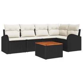 Conjunto de Sofá de Jardín 6 Piezas con Cojines Negro Poliratán Acacia de , Sofás de exterior - Ref: Foro24-3347579, Precio: ...