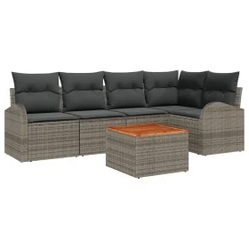 Juego de Sofá de Jardín de 6 Piezas con Cojines Gris de Poliratán Acacia von , Outdoor-Sofas - Ref: Foro24-3347580, Preis: 37...