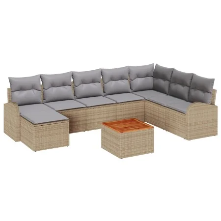 Juego de Sofá Esquinero de Jardín de 9 Piezas con Cojines Beige de Ratán Acacia | Foro24.es | Tu tienda online para hogar, jardín y más Foro24.es