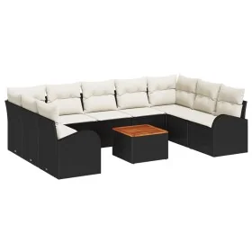 Conjunto de Sofá de Jardín de 10 Piezas con Cojines Negros de Poliratán y Acacia by , Outdoor sofas - Ref: Foro24-3347621, Pr...