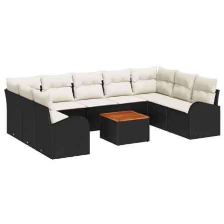 Conjunto de Sofá de Jardín de 10 Piezas con Cojines Negros de Poliratán y Acacia by , Outdoor sofas - Ref: Foro24-3347621, Pr...