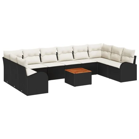 Conjunto de Sofá de Jardín de 11 Piezas con Cojines Negro Poliratán Acacia by , Outdoor sofas - Ref: Foro24-3347628, Price: 6...