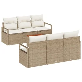 Juego sofá jardín de 7 piezas con cojines beige