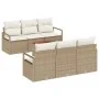 Juego sofá jardín de 7 piezas con cojines beige de poliratán y acacia, Sofá jardín de 2 plazas con cojines beige de poliratán | Foro24.es | Tu tienda online para hogar, jardín y más Foro24.es