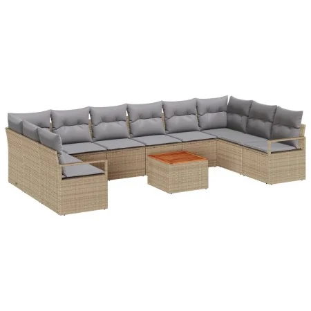Juego de sofá de jardín de 11 piezas con cojines Beige Poliratán, Sofá de jardín de 2 plazas con cojines Beige Poliratán | Foro24.es | Tu tienda online para hogar, jardín y más Foro24.es
