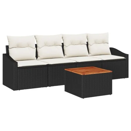 Conjunto de Sofás de Jardín de 5 Piezas con Cojines Poliratán Negro Acacia | Foro24.es | Tu tienda online para hogar, jardín y más Foro24.es
