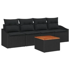 Conjunto de Sofás de Jardín de 5 Piezas con Cojines Negro de Ratan Sintético y Acacia by , Outdoor sofas - Ref: Foro24-334776...