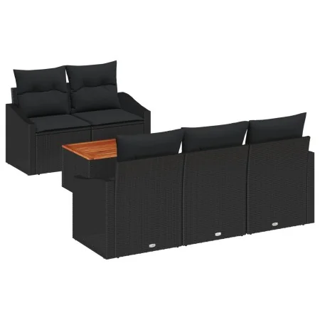 Conjunto de Sofá de Jardín de 6 Piezas con Cojines Negro Poliratán Acacia | Foro24.es | Tu tienda online para hogar, jardín y más Foro24.es