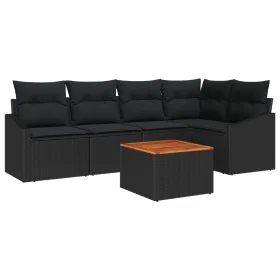 Juego de Sofá de Jardín de 6 Piezas con Cojines Ratán Poliéster Negro Acacia by , Outdoor sofas - Ref: Foro24-3347835, Price:...