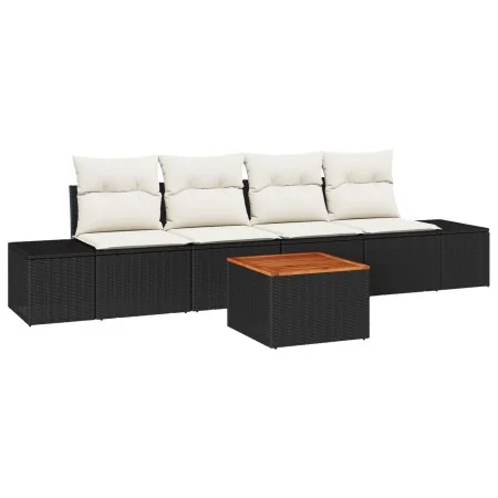 Conjunto de Sofá de Jardín de 5 Piezas con Cojines Negro Poliratán Acacia | Foro24.es | Tu tienda online para hogar, jardín y más Foro24.es