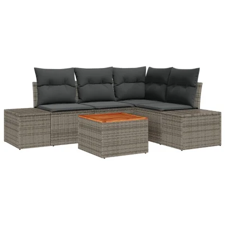 Juego de Sofá de Jardín de 5 Piezas con Cojines Gris Poliratán Acacia von , Outdoor-Sofas - Ref: Foro24-3347951, Preis: 355,5...