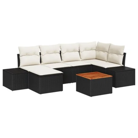 Conjunto de Sofá de Jardín de 7 Piezas con Cojines Negro Ratán Poliéster Acacia | Foro24.es | Tu tienda online para hogar, jardín y más Foro24.es