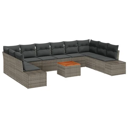 Juego de Sofá de Jardín de 11 Piezas con Cojines Gris Ratán Acacia by , Outdoor sofas - Ref: Foro24-3348007, Price: 676,00 €,...