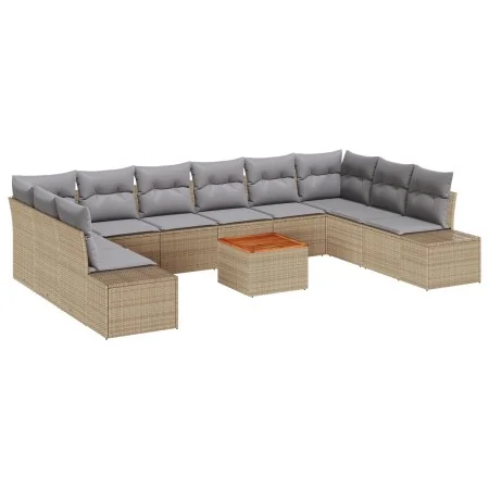 Conjunto de Sofá de Jardín de 11 Piezas con Cojines Beige Ratán Acacia | Foro24.es | Tu tienda online para hogar, jardín y más Foro24.es