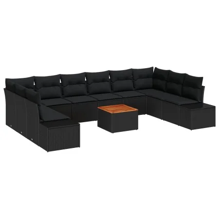 Juego de Sofá de Jardín de 11 Piezas con Cojines Ratán Negro Acacia by , Outdoor sofas - Ref: Foro24-3348010, Price: 733,07 €...