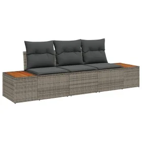 Conjunto de Sofá de Jardín de 3 Piezas con Cojines Gris Ratán Poliéster Acacia de , Sofás de exterior - Ref: Foro24-3348015, ...