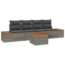 Juego de Sofás de Jardín de 5 Piezas con Cojines Gris Poliratán Acacia von , Outdoor-Sofas - Ref: Foro24-3348020, Preis: 339,...
