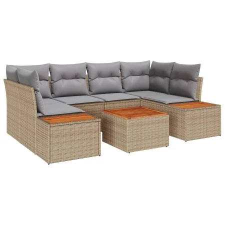 Juego de sofá de jardín de 7 piezas con cojines beige de ratán sintético y acacia | Foro24.es | Tu tienda online para hogar, jardín y más Foro24.es