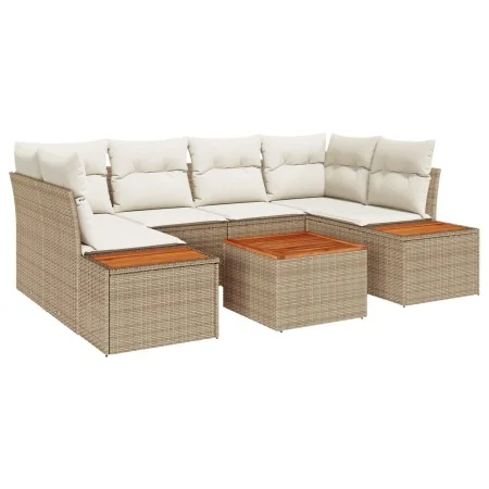 Juego de Sofás de Jardín de 7 Piezas con Cojines Beige Ratán Sintético Acacia | Foro24.es | Tu tienda online para hogar, jardín y más Foro24.es