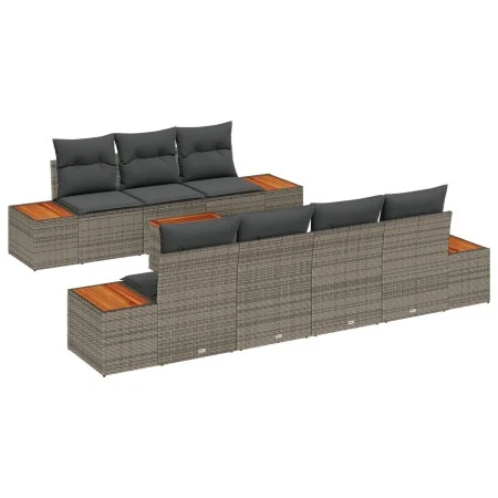 Set de Sofás de Jardín de 8 Piezas con Cojines Gris Poliratán Acacia | Foro24.es | Tu tienda online para hogar, jardín y más Foro24.es