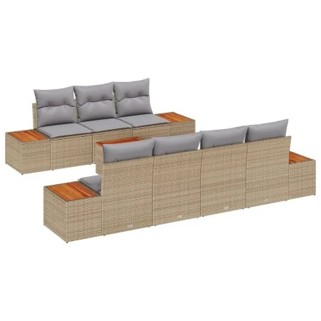 Juego de Sofá de Jardín de 8 Piezas con Cojines Beige Ratán Poliéster Acacia | Foro24.es | Tu tienda online para hogar, jardín y más Foro24.es