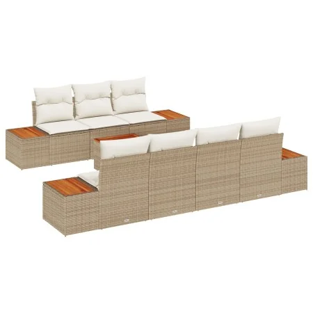Juego de Sofá de Jardín de 8 Piezas con Cojines Beige Poliratán Acacia | Foro24.es | Tu tienda online para hogar, jardín y más Foro24.es