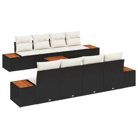 Conjunto de sofá de jardín de 9 piezas con cojines Negro Poliratán Acacia | Foro24.es | Tu tienda online para hogar, jardín y más Foro24.es