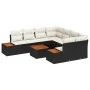 Juego de sofá de jardín de 9 piezas con cojines en negro y crema de ratán y acacia | Foro24.es | Tu tienda online para hogar, jardín y más Foro24.es