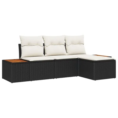Conjunto de Sofá de Jardín de 4 Piezas con Cojines Negro Ratán Sintético Acacia | Foro24.es | Tu tienda online para hogar, jardín y más Foro24.es