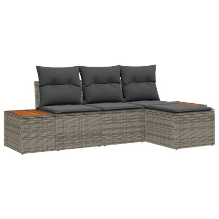 Juego de Sofá de Jardín de 4 Piezas con Cojines Gris Poliratán Acacia by , Outdoor sofas - Ref: Foro24-3348060, Price: 296,33...