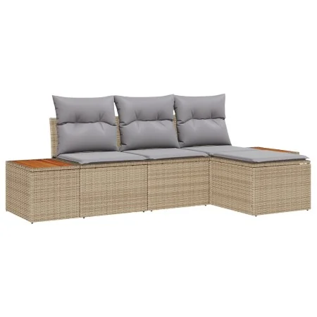 Set de sofá de jardín de 4 piezas con cojines beige de ratán sintético acacia | Foro24.es | Tu tienda online para hogar, jardín y más Foro24.es