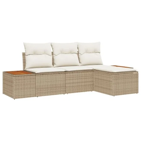 Juego de Sofá de Jardín de 4 Piezas con Cojines Beige de Poliratán de Acacia | Foro24.es | Tu tienda online para hogar, jardín y más Foro24.es