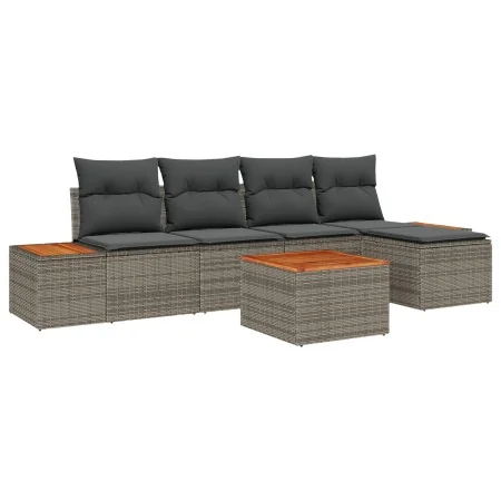Juego de Sofá de Jardín de 6 Piezas con Cojines Gris Poliratán Acacia by , Outdoor sofas - Ref: Foro24-3348070, Price: 383,23...