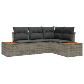 Juego de Sofá de Jardín de 4 Piezas con Cojines de Poliratán Gris y Acacia by , Outdoor sofas - Ref: Foro24-3348075, Price: 3...