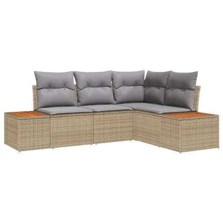 Conjunto de Sofá de Jardín de 4 Piezas con Cojines Beige Poliratán Acacia | Foro24.es | Tu tienda online para hogar, jardín y más Foro24.es