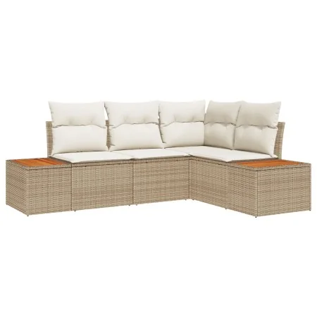 Juego de Sofá de Jardín de 4 Piezas con Cojines Beige Poliratán Acacia | Foro24.es | Tu tienda online para hogar, jardín y más Foro24.es