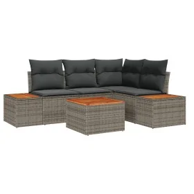 Juego de Sofás de Jardín de 5 Piezas con Cojines Gris Poliratán Acacia by , Outdoor sofas - Ref: Foro24-3348080, Price: 369,2...
