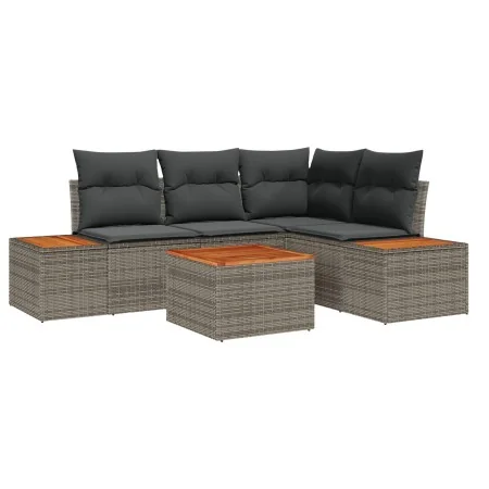 Juego de Sofás de Jardín de 5 Piezas con Cojines Gris Poliratán Acacia by , Outdoor sofas - Ref: Foro24-3348080, Price: 369,2...