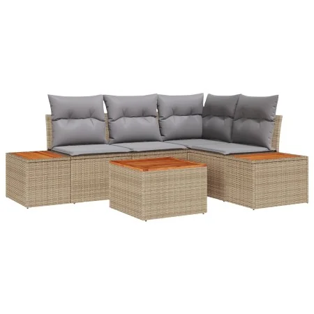 Conjunto de Sofá de Jardín de 5 Piezas con Cojines Beige Poliratán Acacia | Foro24.es | Tu tienda online para hogar, jardín y más Foro24.es