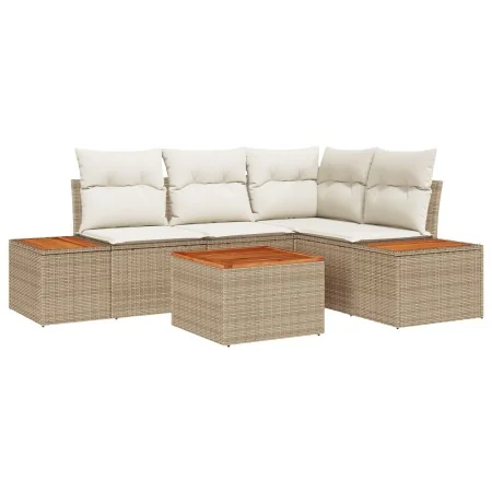 Set de Sofá de Jardín de 5 Piezas con Cojines Beige Poliratán Acacia | Foro24.es | Tu tienda online para hogar, jardín y más Foro24.es