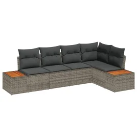 Conjunto de Sofá de Jardín de 5 piezas con Cojines Gris Poliratán Acacia by , Outdoor sofas - Ref: Foro24-3348085, Price: 373...