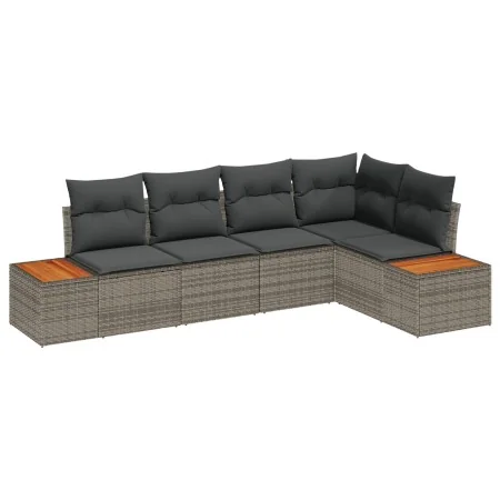 Conjunto de Sofá de Jardín de 5 piezas con Cojines Gris Poliratán Acacia by , Outdoor sofas - Ref: Foro24-3348085, Price: 373...