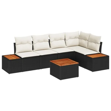 Conjunto de sofá de jardín de 6 piezas con cojines negro poliratán acacia | Foro24.es | Tu tienda online para hogar, jardín y más Foro24.es