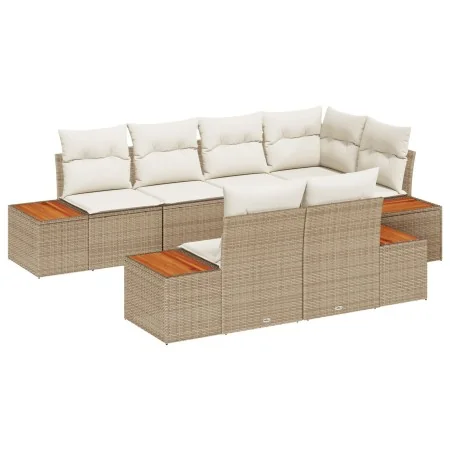 Juego de sofá de jardín de 7 piezas con cojines beige de ratán poliéster acacia | Foro24.es | Tu tienda online para hogar, jardín y más Foro24.es